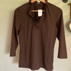 J. McLaughlin 3/4 Sleeve Ruffle Collar Pullover Top